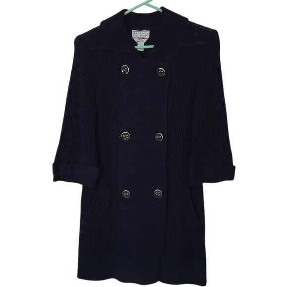 Talbots Double-Breasted Knit Coat Sweater 3/4 Sleeve Navy Nautical Preppy Size S - Picture 3 of 13